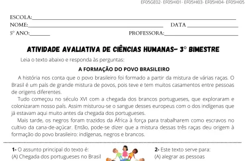 atividade avaliativa formação do povo brasileiro